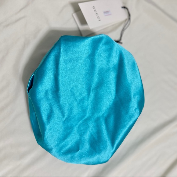 NWT Gucci Sequin Beret in Black and Teal genuine leather hem size M - Picture 7 of 9